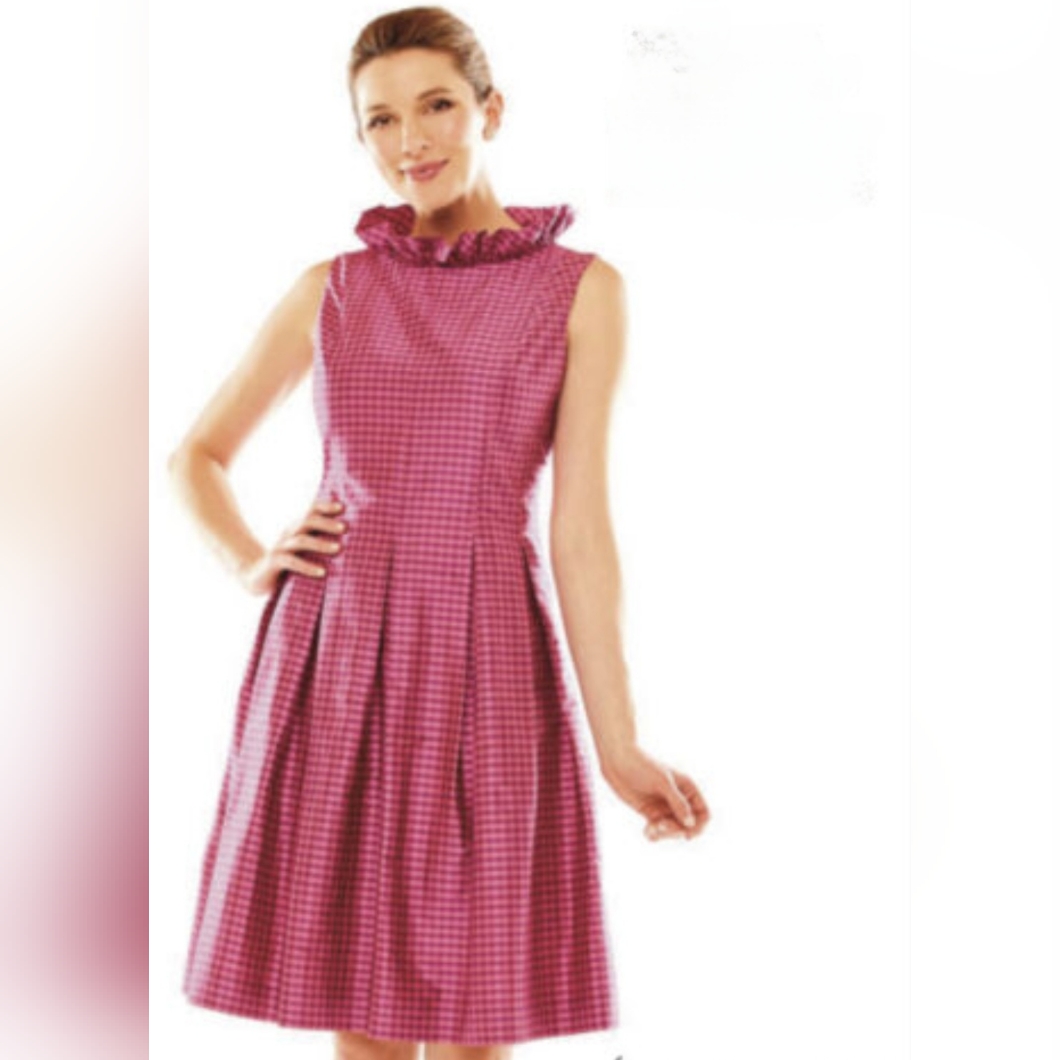 Sara Campbell Gingham Mock Neck Silk Dress Size 4